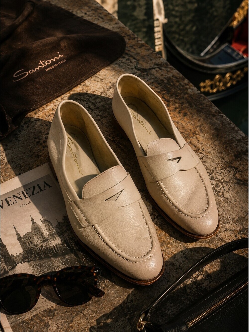 Santoni Beige Famed Leather Loafer - Size 38.5